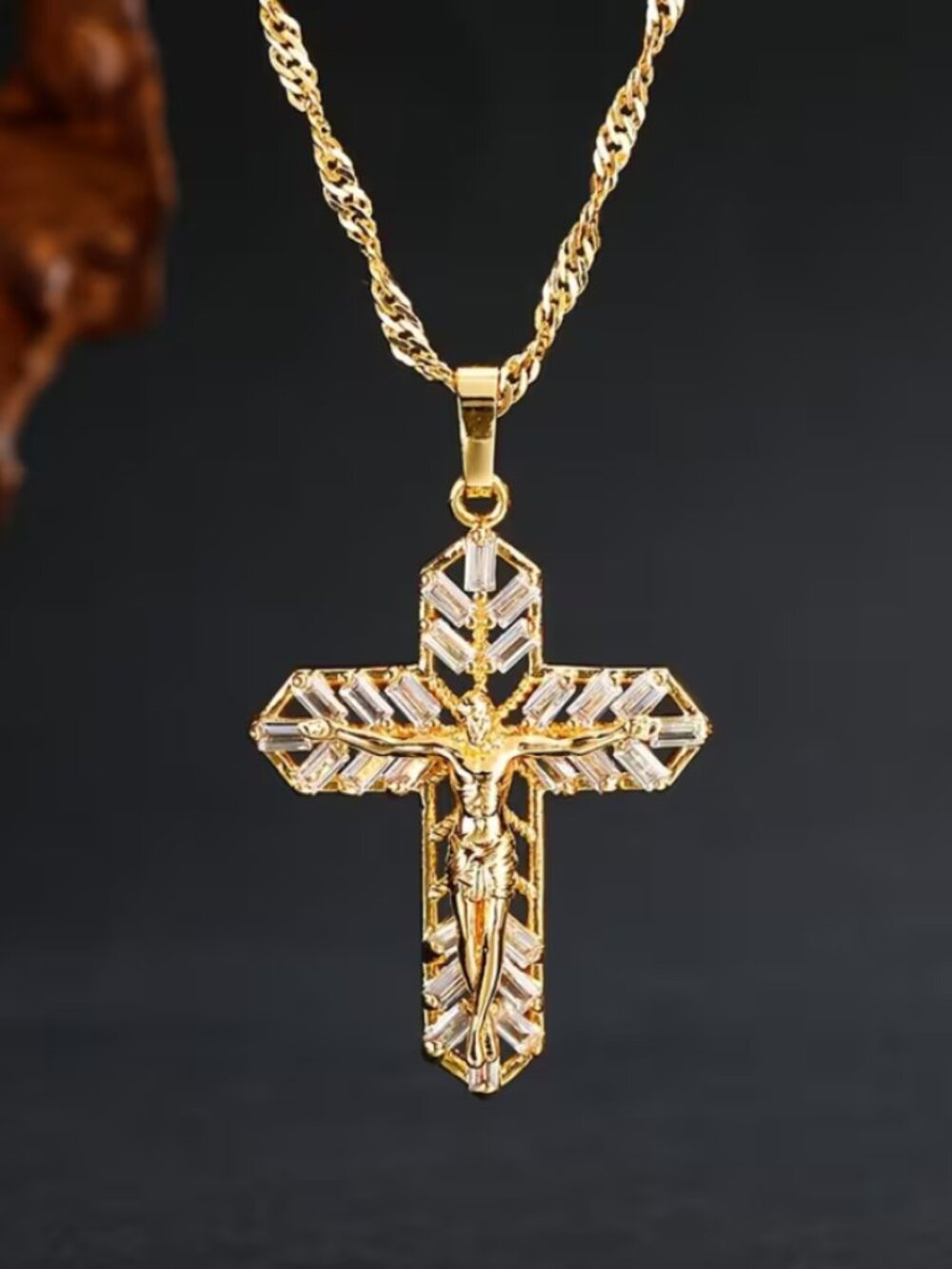 14K Gold 18" Mens 2ct Diamond Cross Necklace Guys Christian 14 K Silver Jewelry